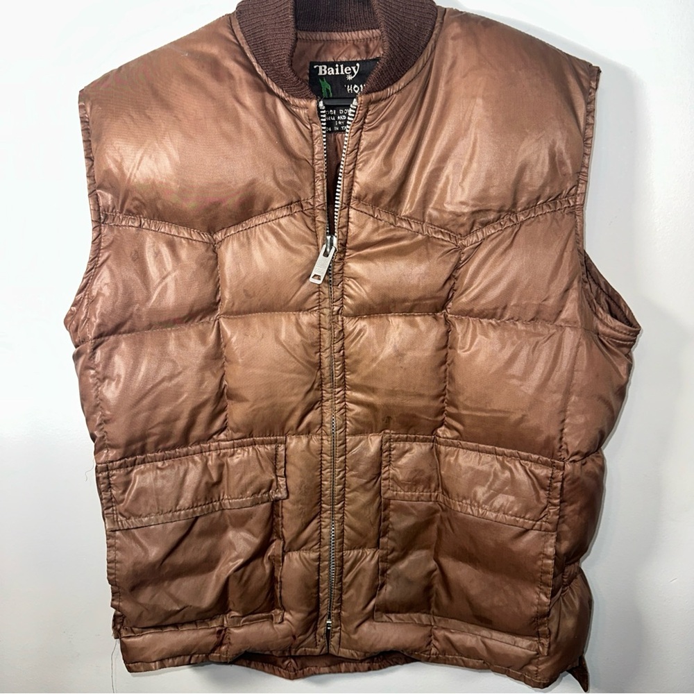 Vintage Bailey Honker Men’s Goose Down Vest 44 XL Brown Pockets Y2K  Puffer Vest